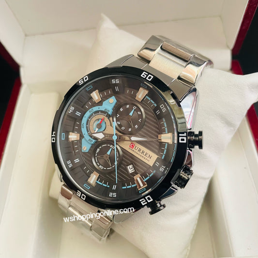 Curren Silver Black Chronograph working Original Watch (8402)