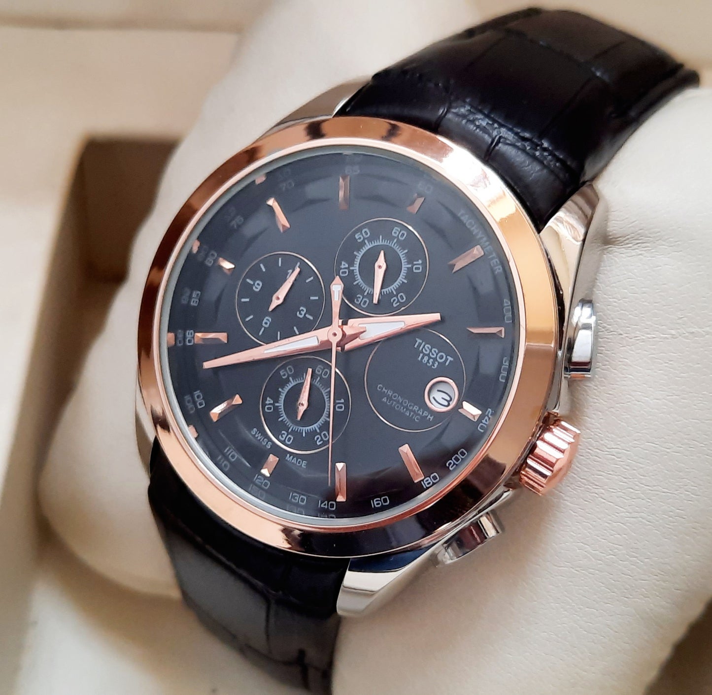 Black Rose Gold Chronograph Working Watch