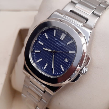 Patek Silver Blue Watch