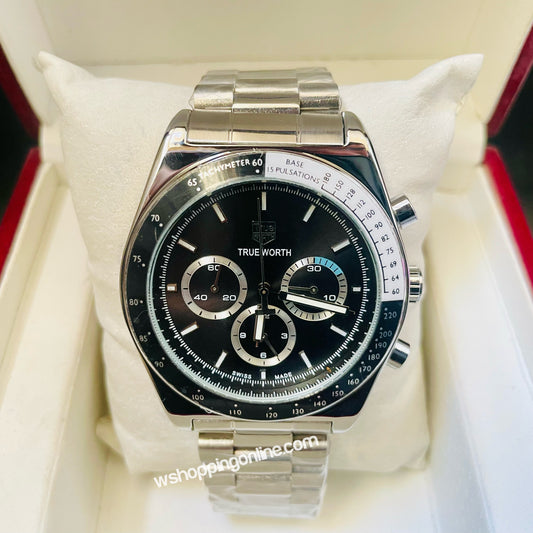 Trueworth Tachymeter Silver Black Chronograph Working Original Watch