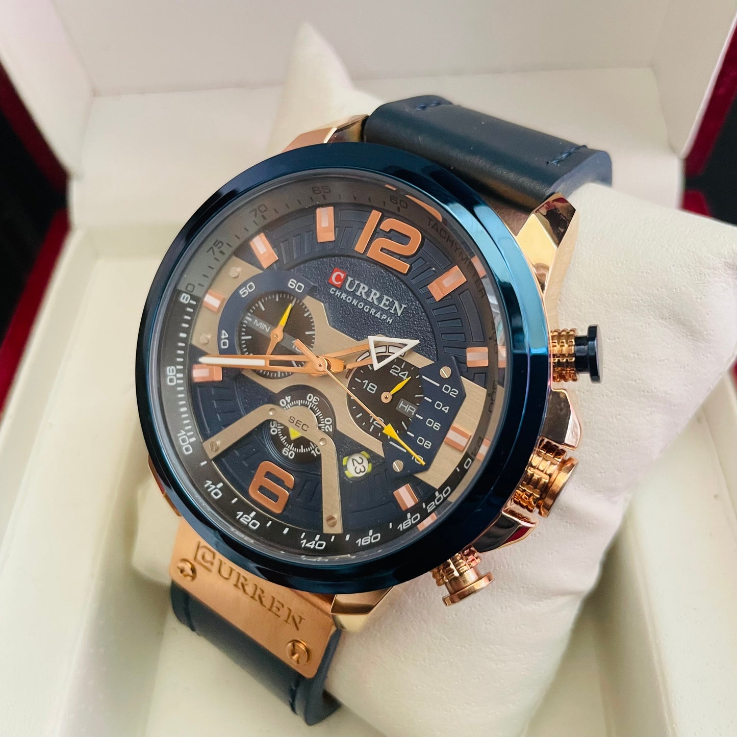 Curren Blue Golden Chronograph Working Watch Original Watch