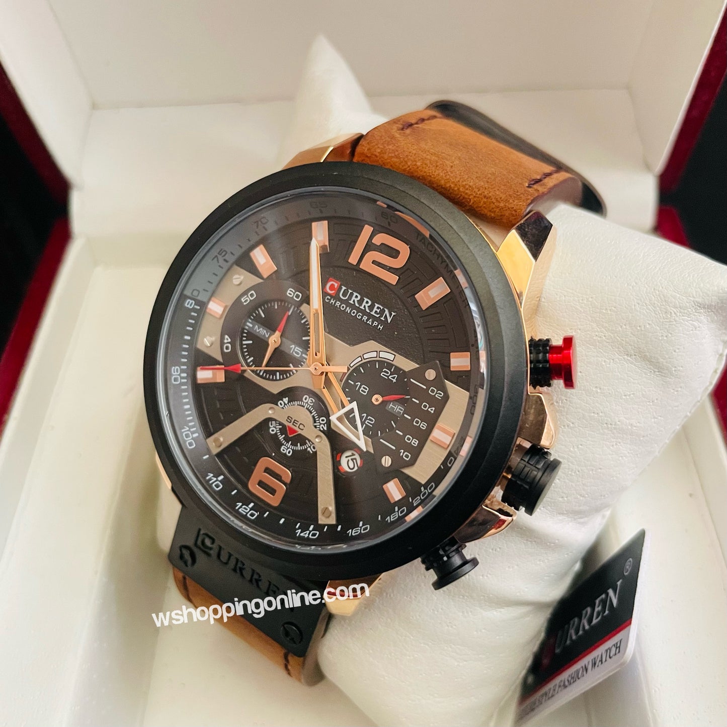 Curren Rosegold Brown Chronograph working Original Watch