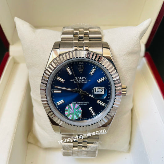 Silver Blue Datejust Automatic Watch