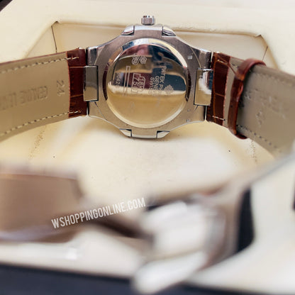 Patek Golden Brown Leather Strap Watch