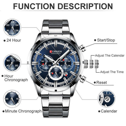 Orignal Curren Silver Blue Chronograph Working Watch