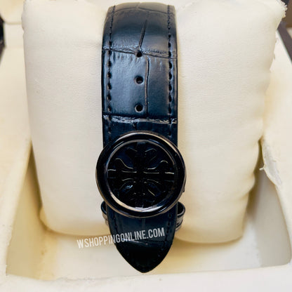 Patek Full Black Leather Strap Watch