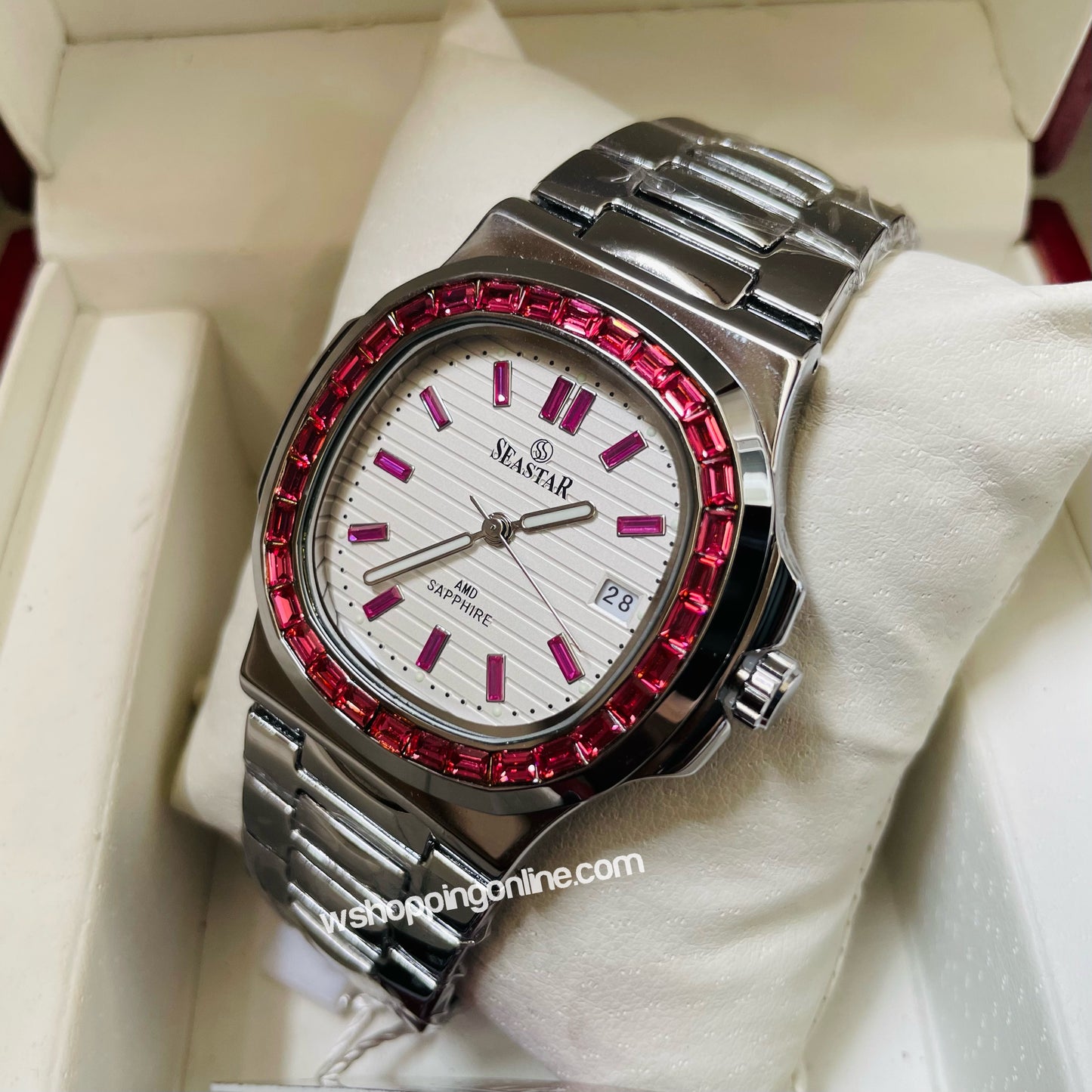 SeaStar Silver White Dial Pink Stones Original Watch