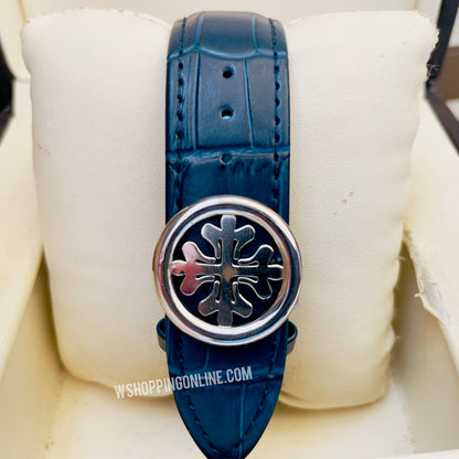 Patek Silver Blue Leather Strap Watch