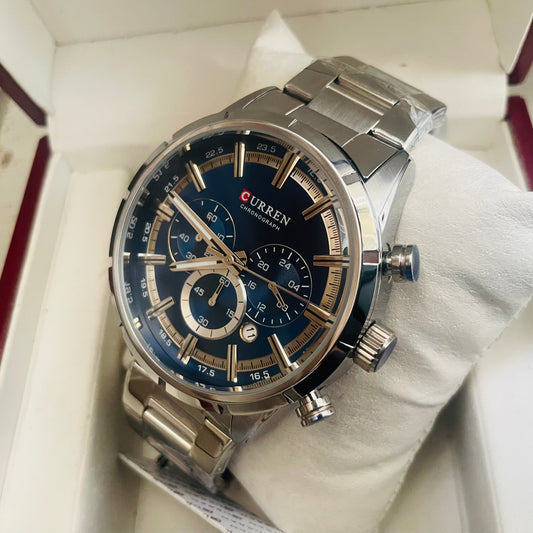 Orignal Curren Silver Blue Chronograph Working Watch