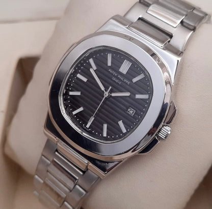 Patek Silver Black Watch