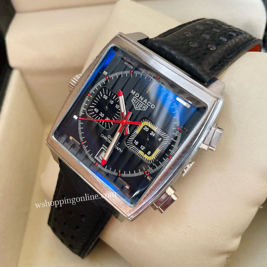 Monaco Silver Black Chronograph Working Watch