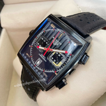 Monaco Full Black Chronograph Working Watch