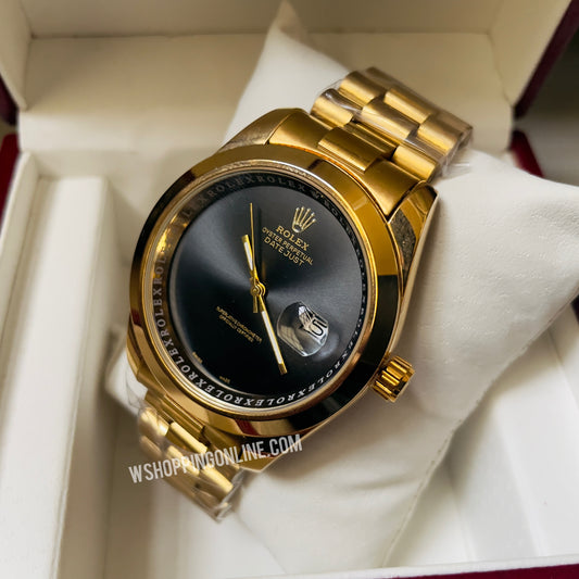 Golden Black Plain Dial Datejust Watch