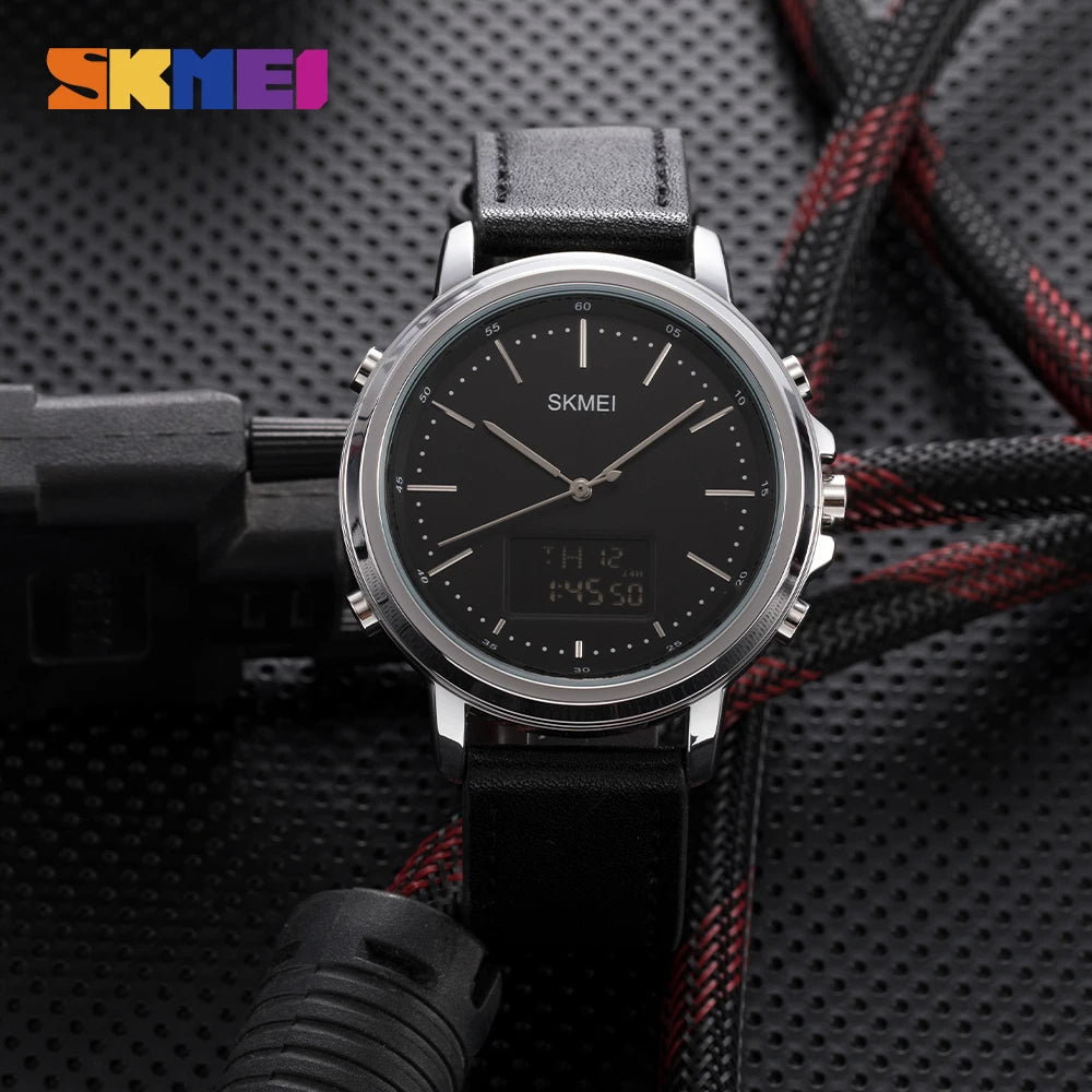 Skmei Silver Black Leather Original Watch