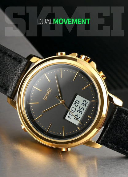 Skmei Golden Black Leather Original Watch