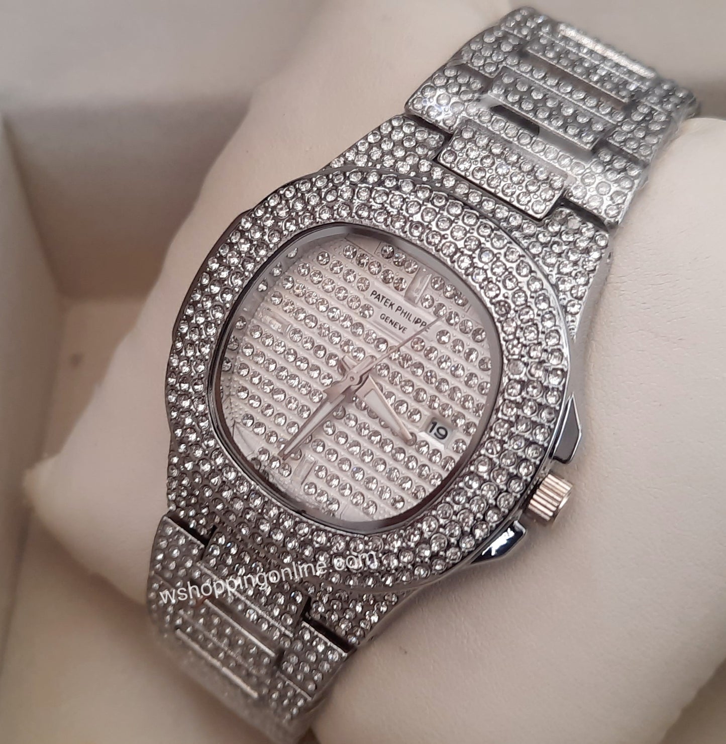 Patek Diamond Silver Watch