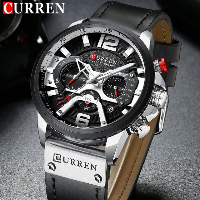 Curren Silver Black Chronograph Working