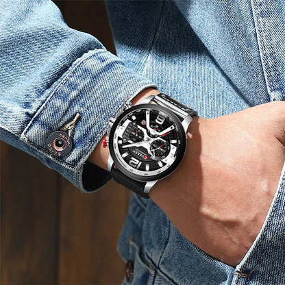 Curren Silver Black Chronograph Working