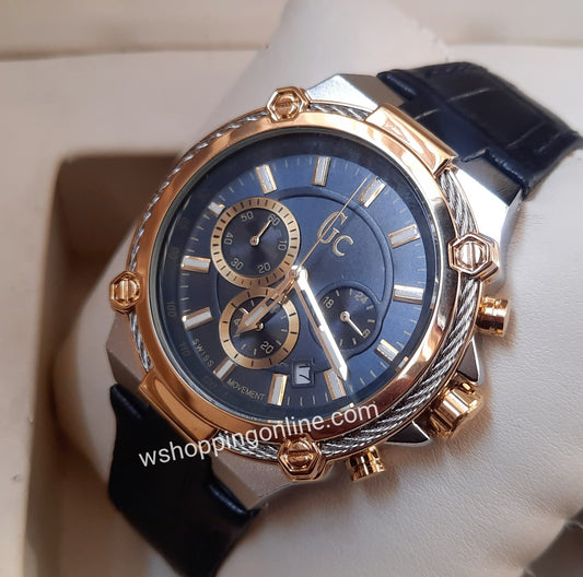 Blue silver Golden Chronograph Working Strap Watch