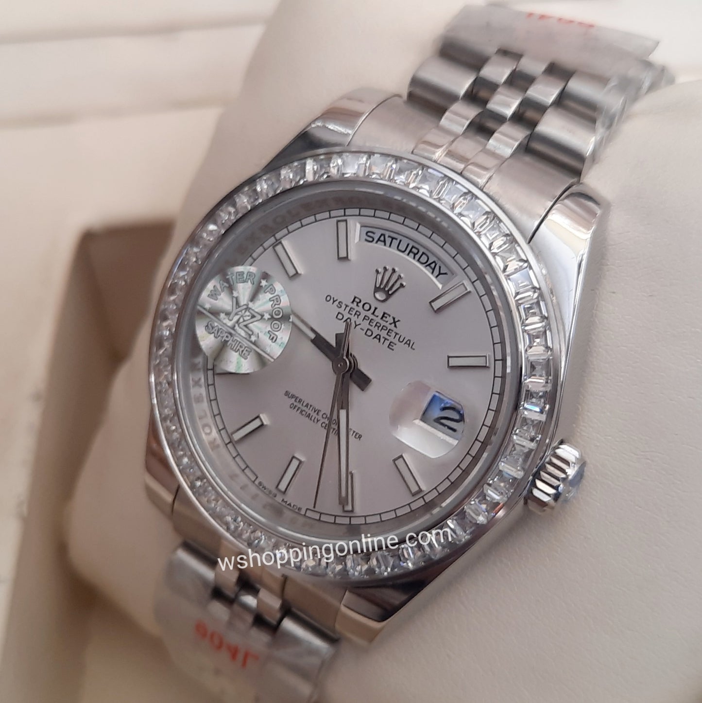 Master Full Silver Day-Date Stones Automatic Watch