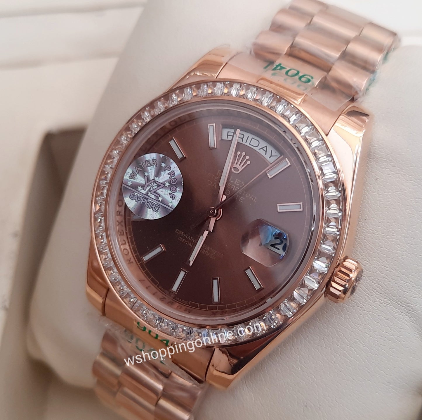 Master Rosegold Brown Day-Date Stones Automatic Watch