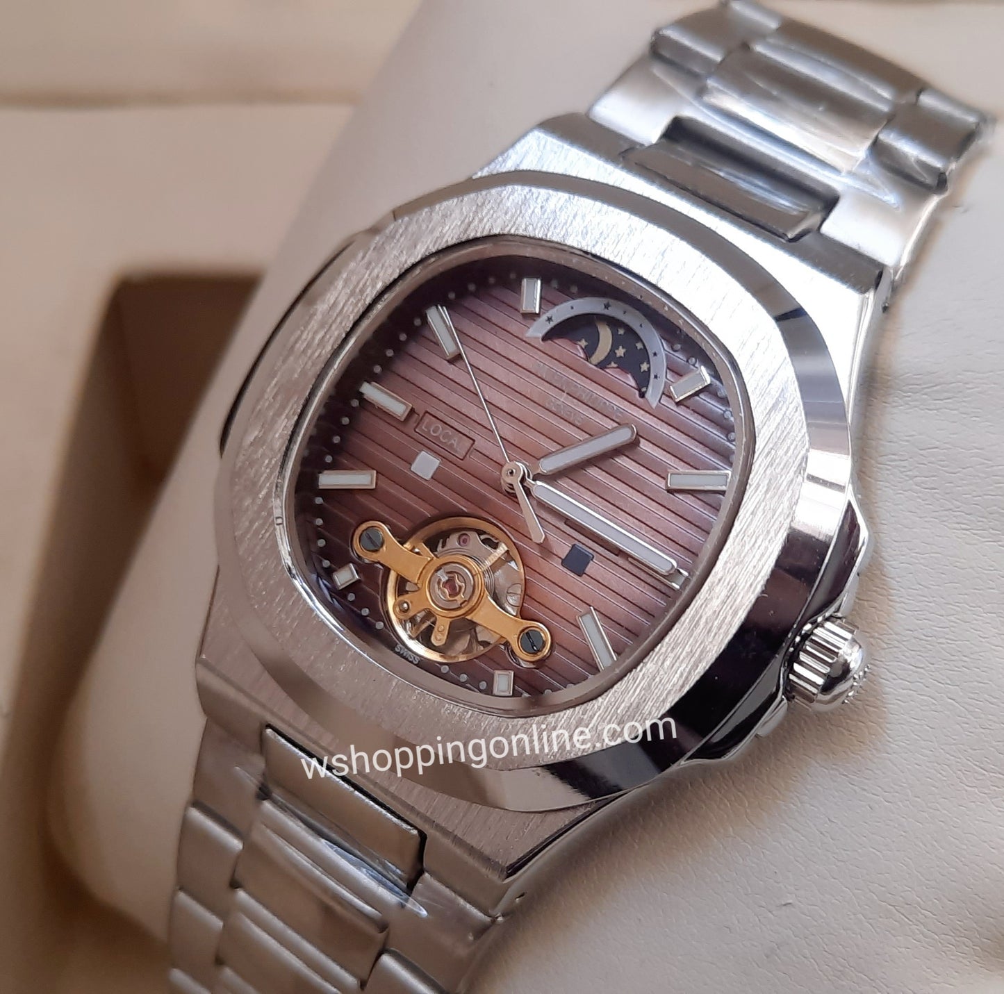 Silver Brown SunMoon Automatic Watch