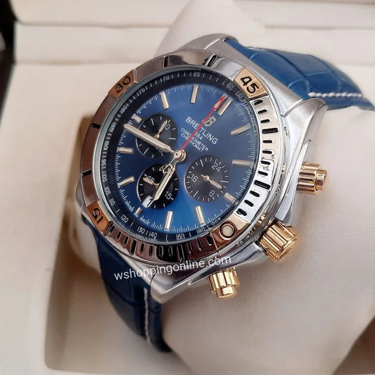 Blue Silver Strap Chronograph Working Watch