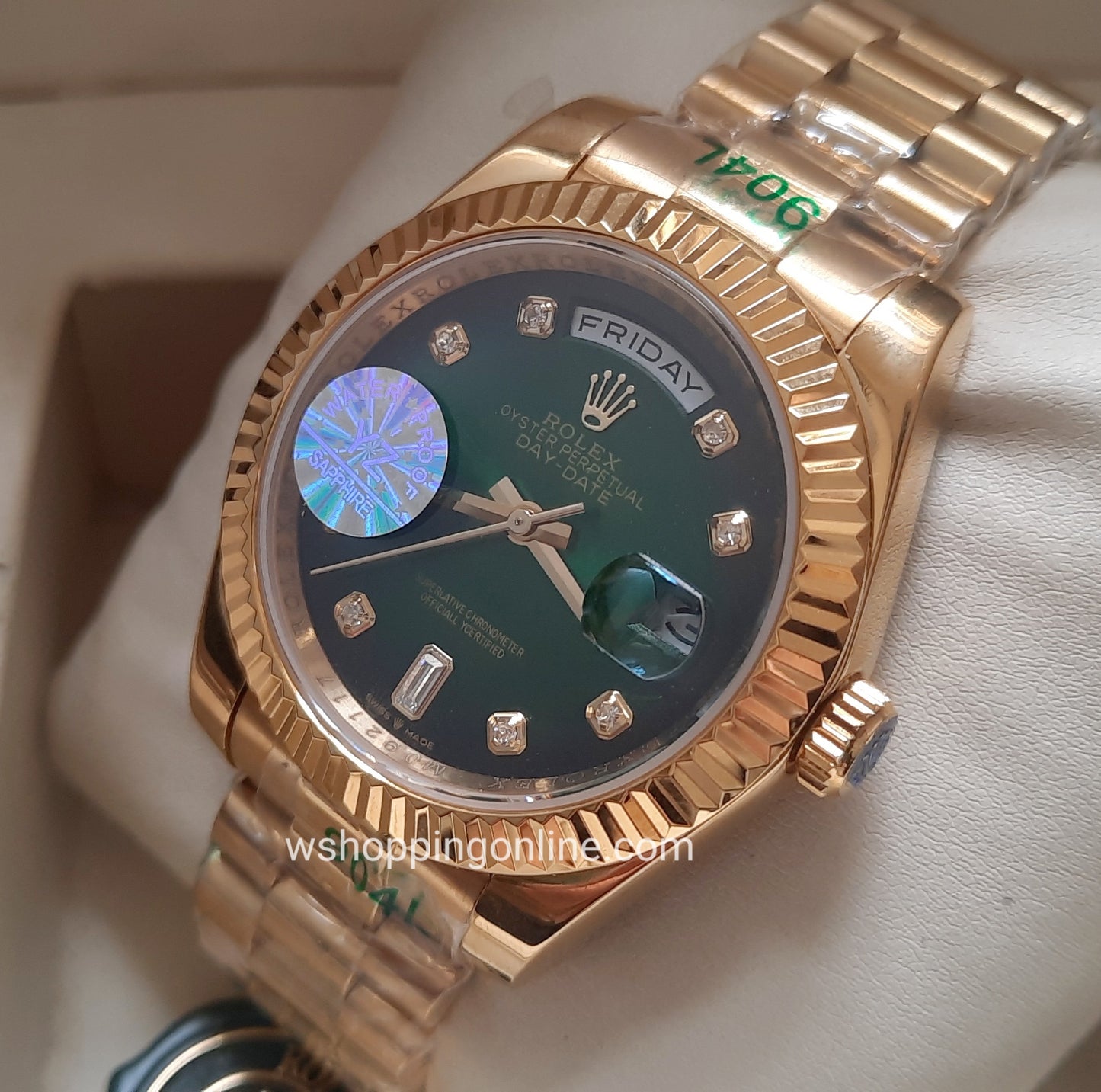 Master Golden Green Daydate Automatic Watch