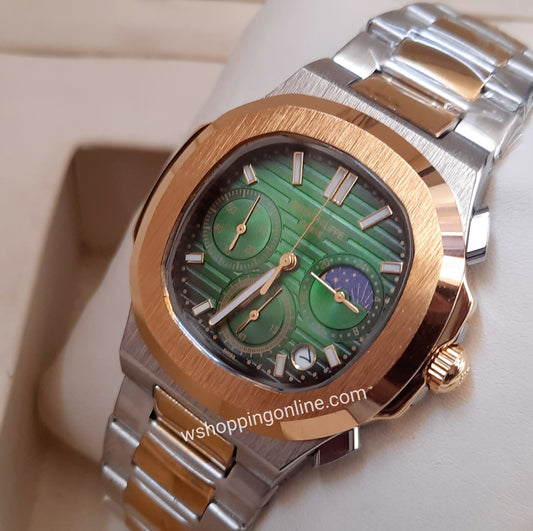 Twotone Green SunMoon Chronograph Working