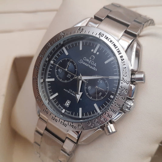 Silver Blue Speedmaster Chronohraph Working Watch